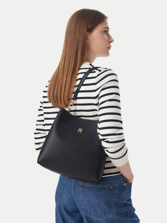 Tommy Hilfiger Handtasche Tommy Hilfiger Th Icon Shoulder Bag Mono AW0AW19000 Dunkelblau