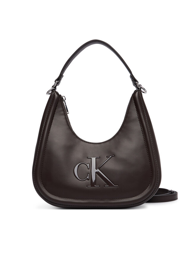Calvin Klein Handtasche Calvin Klein Bold Ck Small Crescent Bag LV04F3561G Dunkelbraun