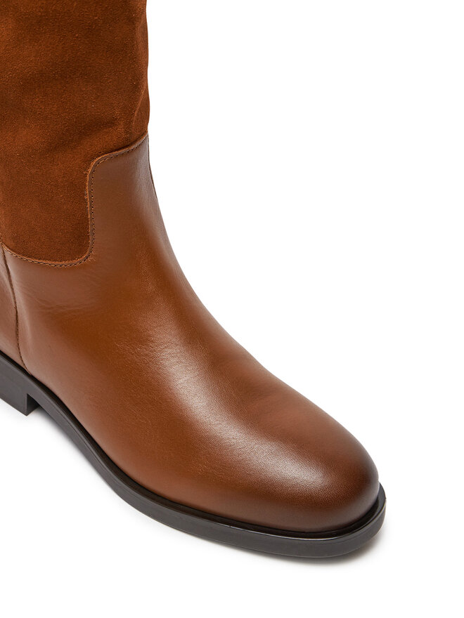 Tommy Hilfiger Kozačky ve vojenském stylu Tommy Hilfiger Th Stud Leather Mix Long Boot FW0FW08341 Hnědá