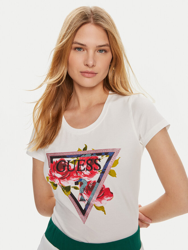 Guess Guess Marškinėliai W4YI71 J1314 Balta Regular Fit