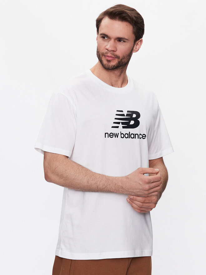 New Balance New Balance Marškinėliai Essentials Stacked Logo MT31541 Balta Relaxed Fit