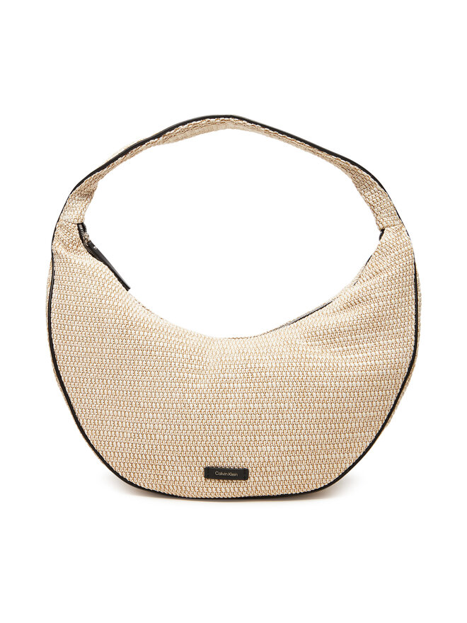 Calvin Klein Handtasche Calvin Klein Pinched Raffia Large Shoulder Ba LV04F3060G Beige