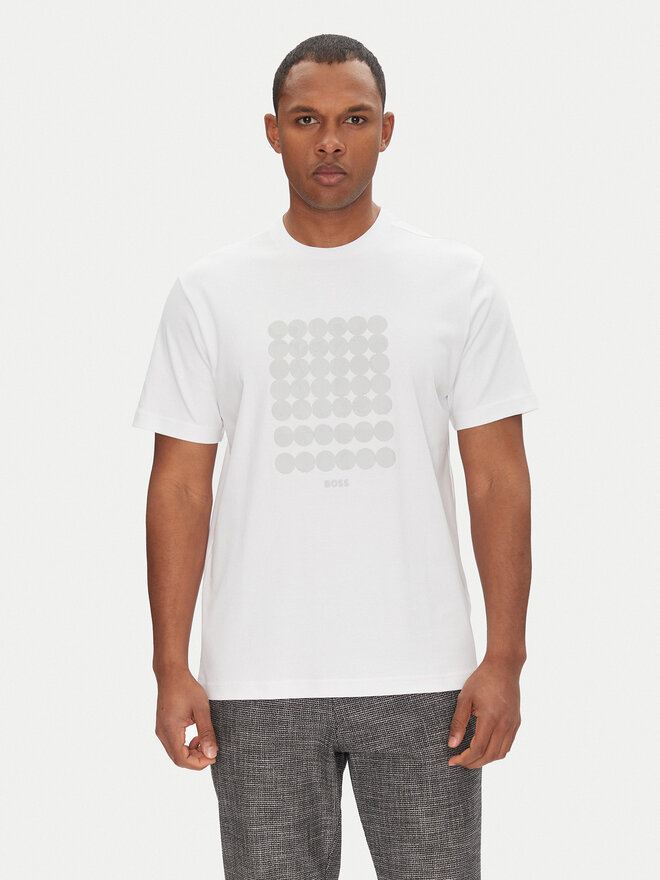 BOSS BOSS Marškinėliai Tee Print Striped C 50537845 Balta Relaxed Fit