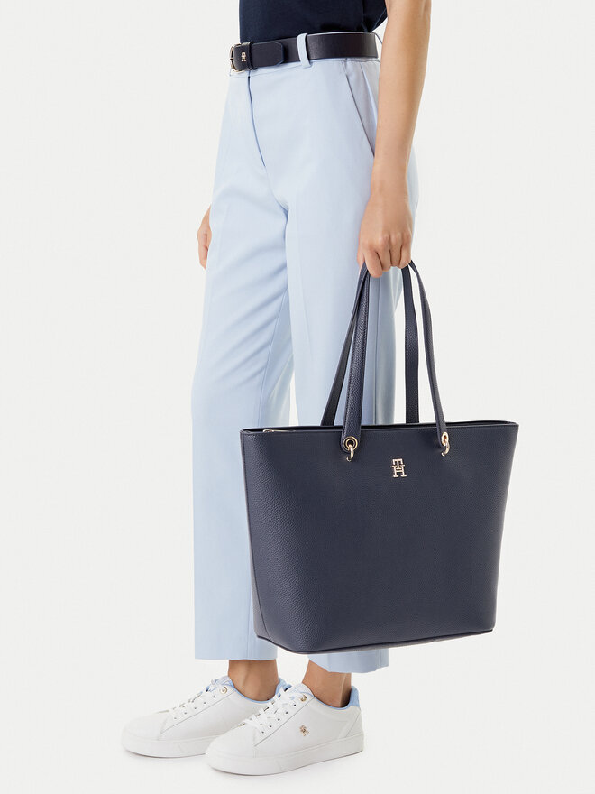 Tommy Hilfiger Ročna torba Tommy Hilfiger Emblem Shopper AW0AW15178 Mornarsko modra