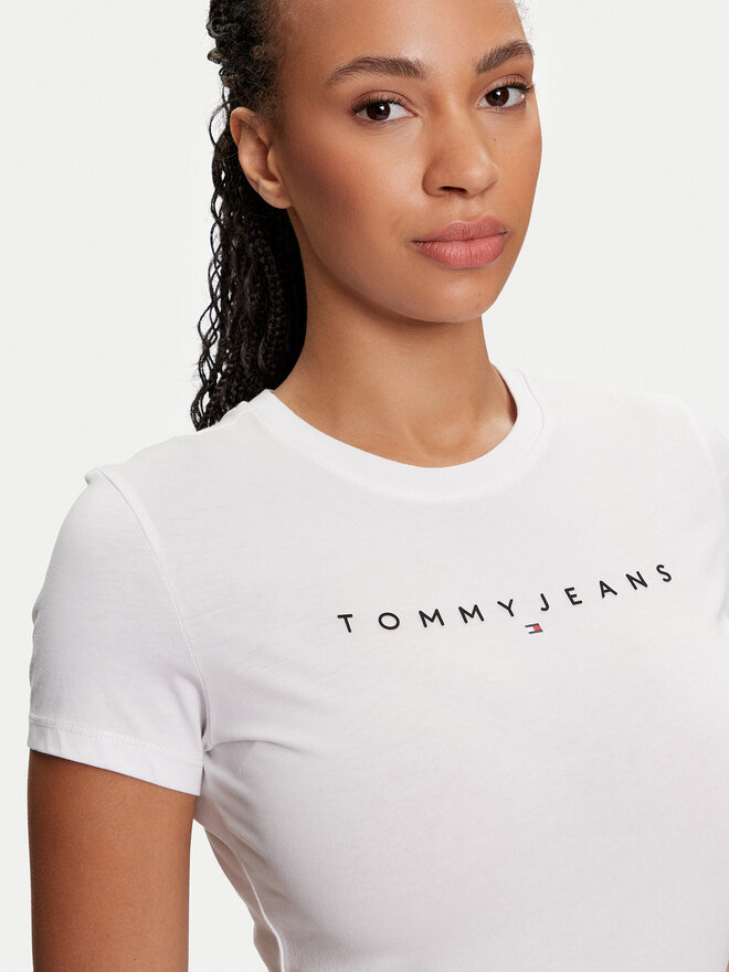 Tommy Jeans Tommy Jeans Marškinėliai Linear DW0DW18398 Balta Slim Fit