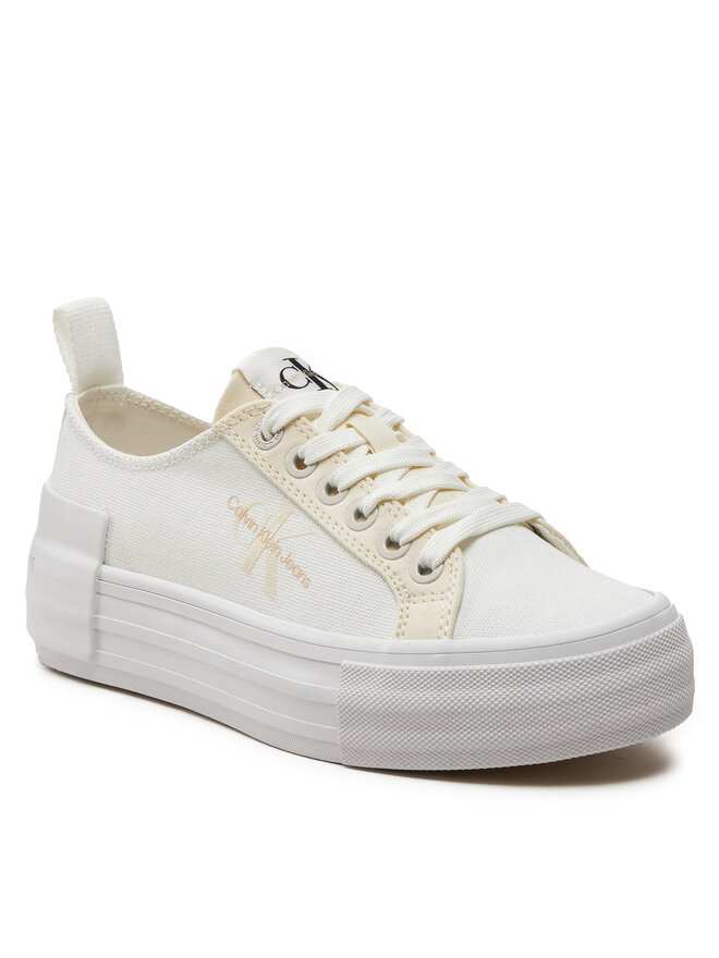 Calvin Klein Jeans Tenisky Calvin Klein Jeans Bold Vulc Flatf Low Lace Mix Mtl YW0YW01465 Écru