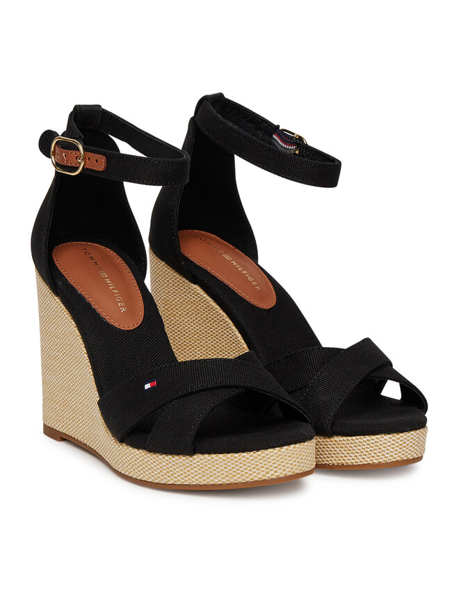 Tommy Hilfiger Sandały Tommy Hilfiger Flag High Wedge Espad Crisscross FW0FW08661 Czarny