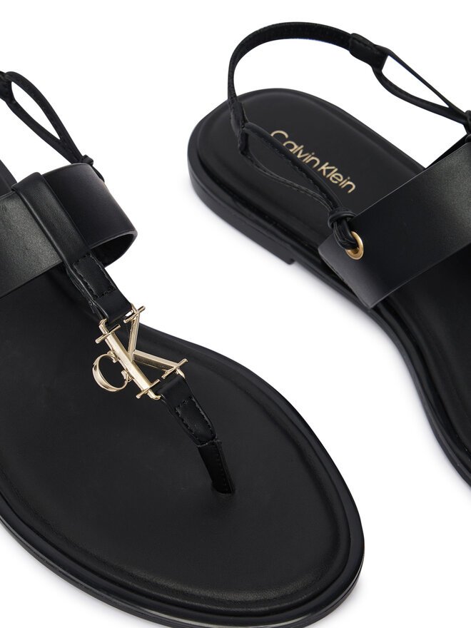 Calvin Klein Sandalen Calvin Klein Round Flat Sndl Thong Lth Hdw HW0HW02926 Schwarz