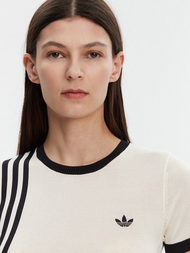 adidas adidas Majica Knitted 3-Stripes JJ0961 Bež Slim Fit