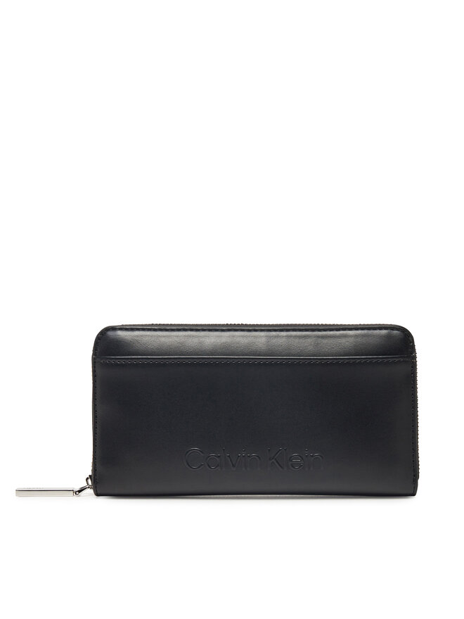 Calvin Klein Duży Portfel Damski Calvin Klein Embossed Logo Large Zip Around K60K612952 Czarny