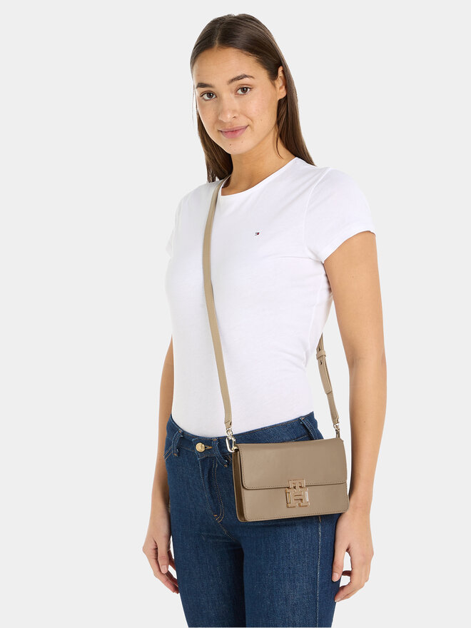 Tommy Hilfiger Kabelka Tommy Hilfiger Pushlock Leather Small Crossover AW0AW15227 Béžová