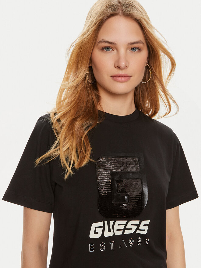 Guess Guess Marškinėliai Ines V4YI07 I3Z14 Juoda Regular Fit