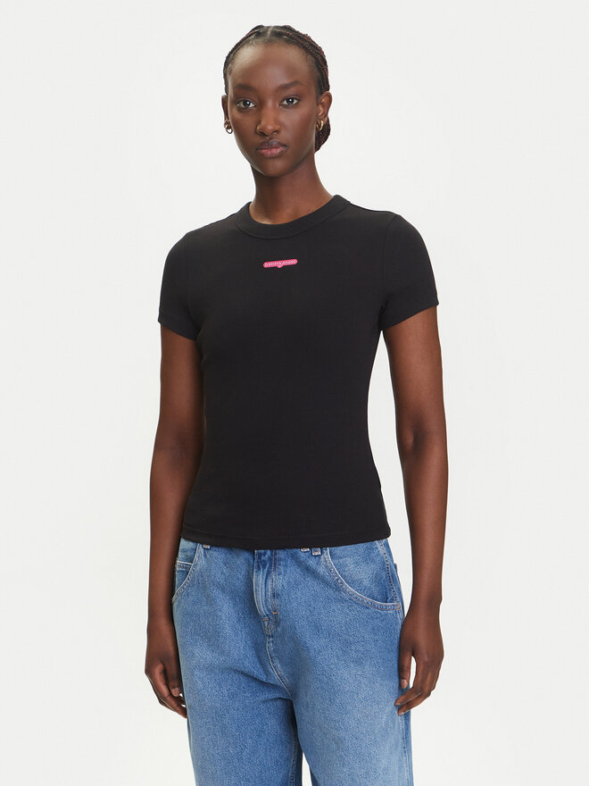 Tommy Jeans Tommy Jeans Marškinėliai Script Label DW0DW21402 Juoda Slim Fit