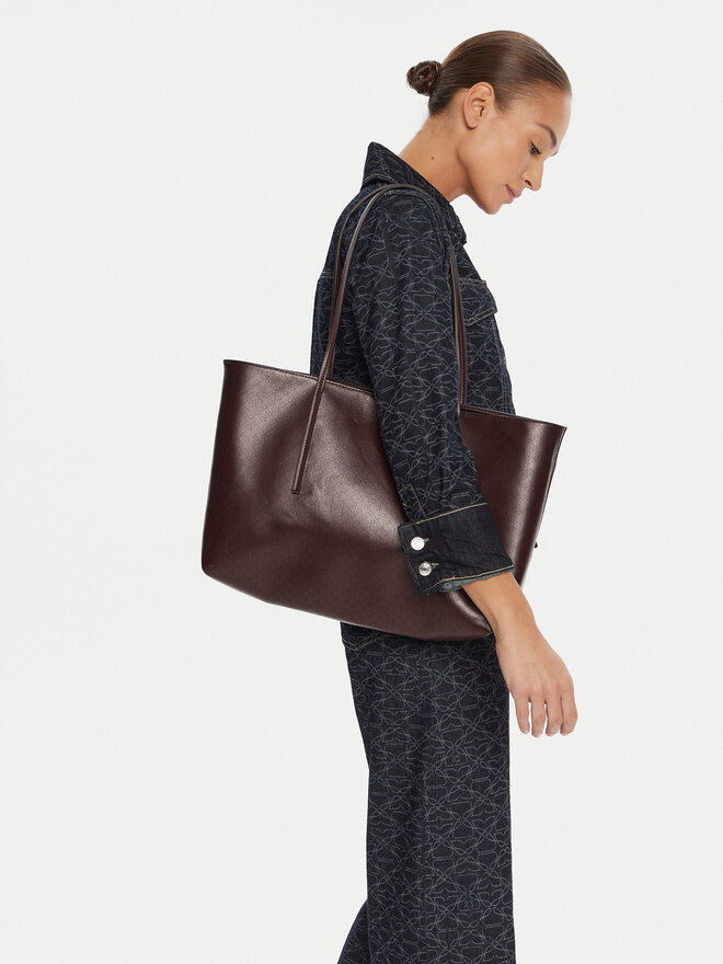 Calvin Klein Дамска чанта Calvin Klein Emblem Aop Tote W/ Pouch LV04F3266G Бордо