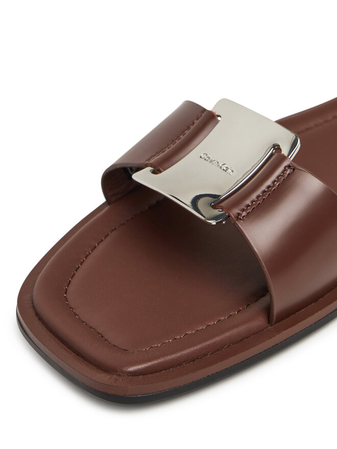 Calvin Klein Natikači Calvin Klein Flat Slide W/Ck Hw Big - Lth HW0HW02482 Rjava