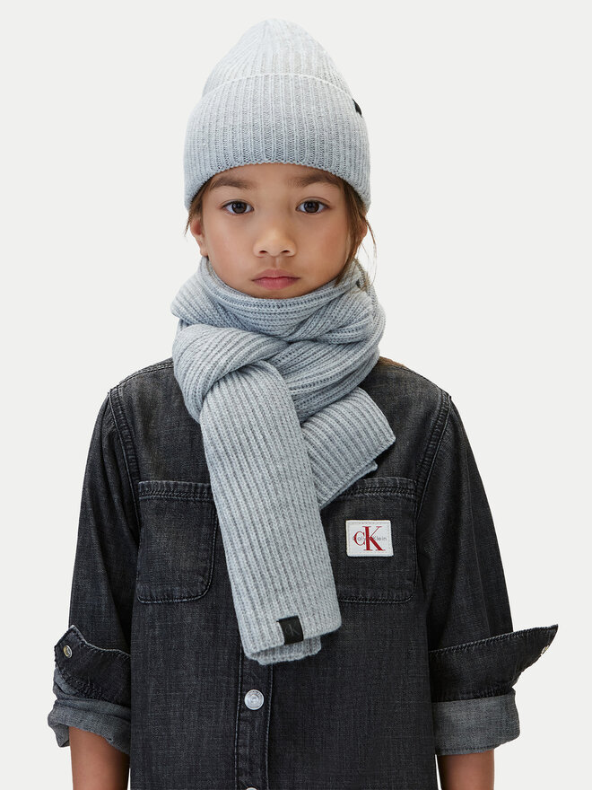 Calvin Klein Jeans Set Schal und Mütze Calvin Klein Jeans Monogram Rib IU0IU00638 Grau
