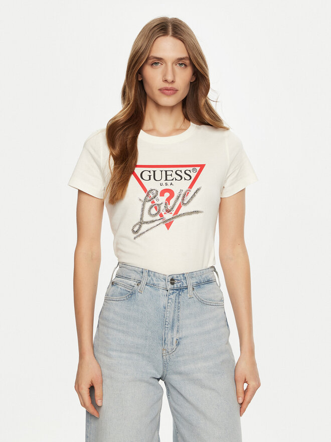 Guess Guess Marškinėliai W5RI10 I3Z14 Écru Regular Fit