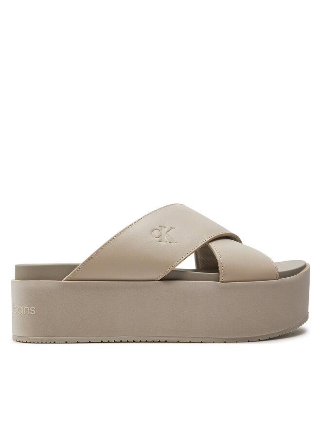 Mules sandales de bain Calvin Klein Jeans Flatform Cross Mg Uc YW0YW01349 Beige chaussures
