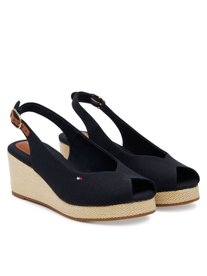 Tommy Hilfiger Sandały Tommy Hilfiger Flag Mid Wedge Espad Slingback FW0FW08595 Granatowy