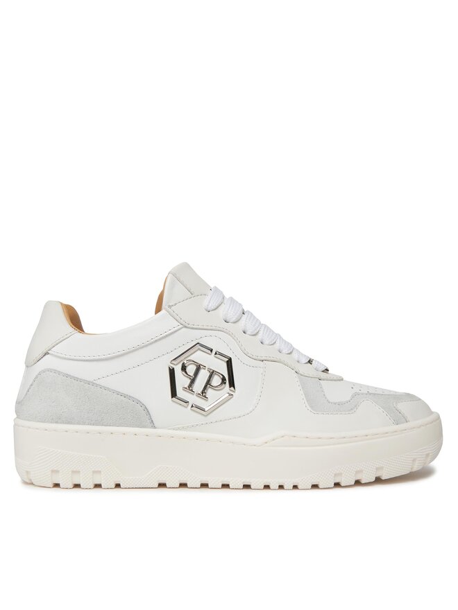 PHILIPP PLEIN Sneakersy PHILIPP PLEIN Mix Leather Lo Top Sneakers SADS USC0545 PLE010N 01 Biały