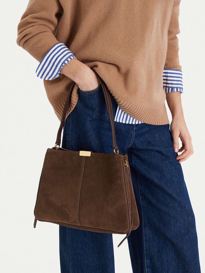 Tommy Hilfiger Handtasche Tommy Hilfiger Casual Leather Shoulder Bag Sued AW0AW18201 Braun