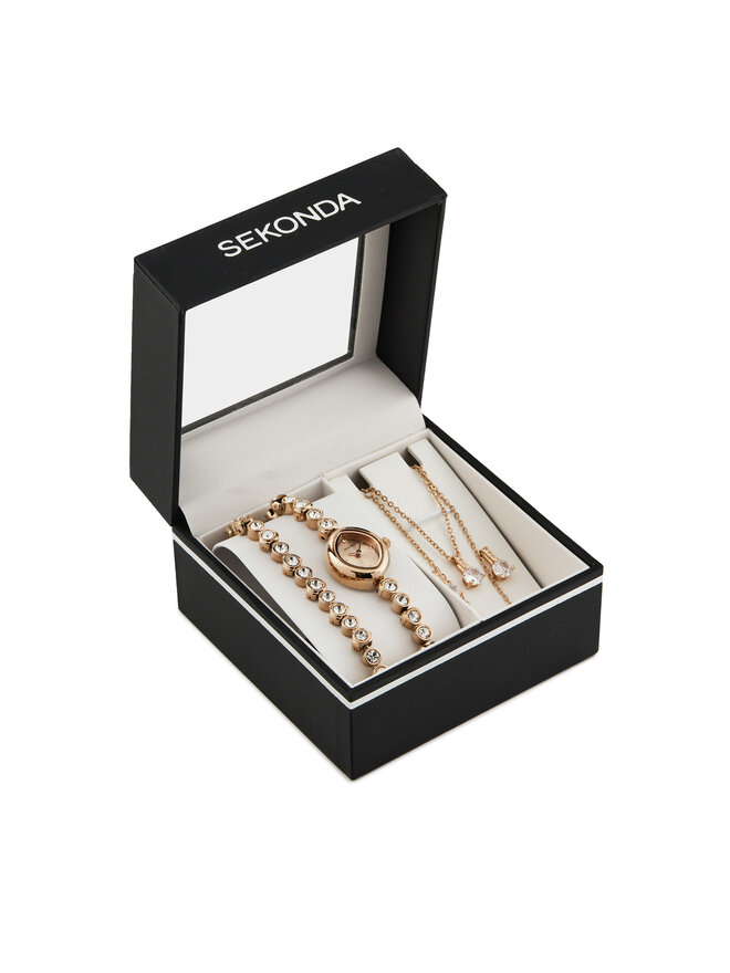Sekonda Zestaw zegarek, łańcuszek i kolczyki Sekonda 49035 Różowe złoto
