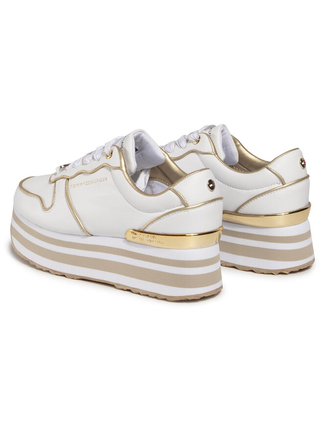 Tommy Hilfiger Laisvalaikio batai Tommy Hilfiger Mettalic Flatform Sneaker FW0FW04699 Balta