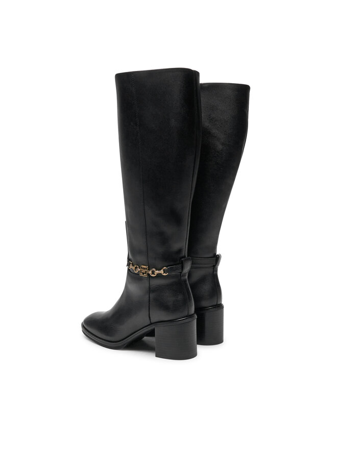 Tommy Hilfiger Ботуши Tommy Hilfiger Th Chain Leather Long Boot FW0FW08182 Черен