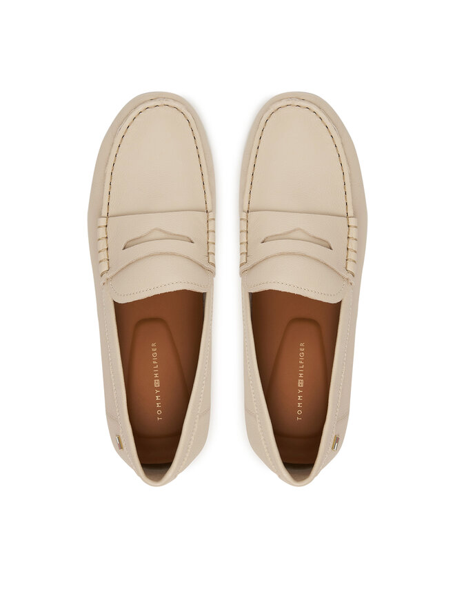 Tommy Hilfiger Mokassins Tommy Hilfiger Flag Leather Driver Loafer FW0FW09350 Écru
