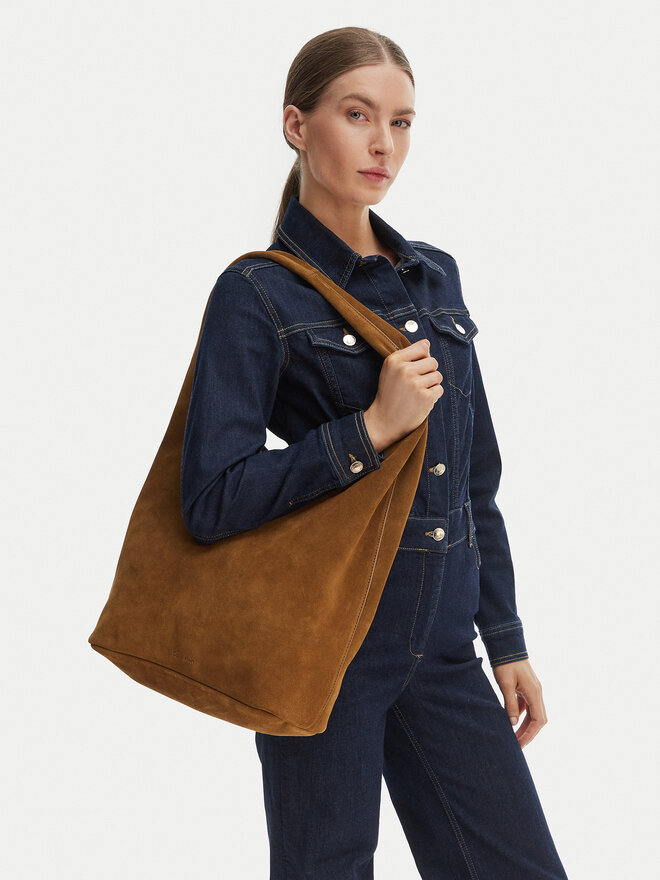 Calvin Klein Handtasche Calvin Klein Slouchy Suede Leather Medium Bag LV04F3597G Braun