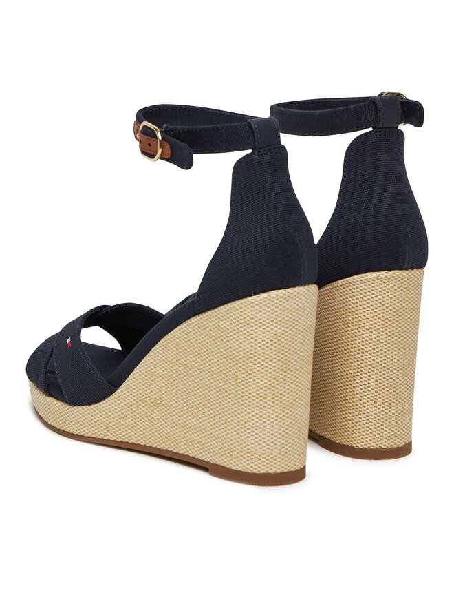Tommy Hilfiger Sandały Tommy Hilfiger Flag High Wedge Espad Crisscross FW0FW08661 Granatowy