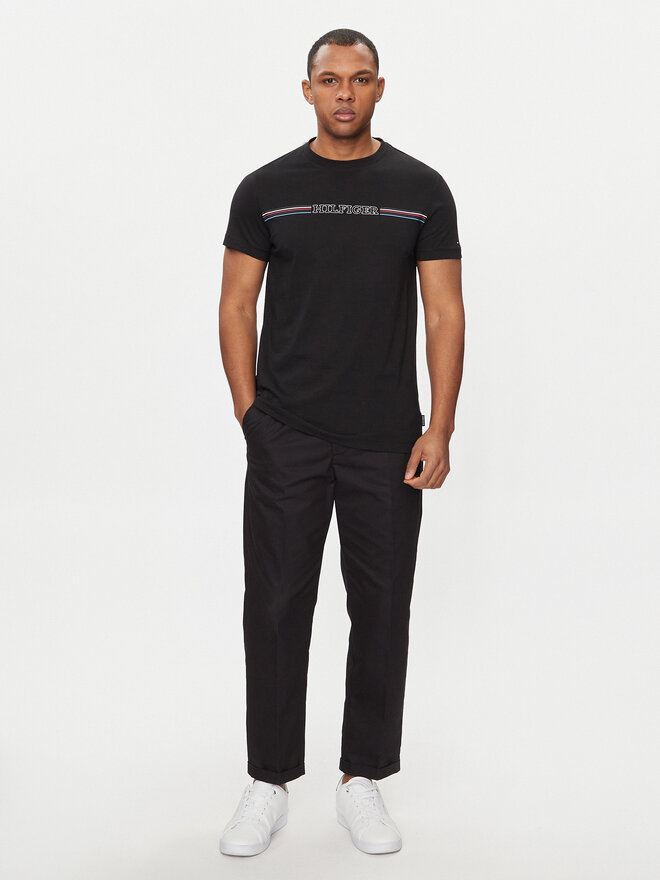 Tommy Hilfiger Tommy Hilfiger Marškinėliai Stripe Chest MW0MW34428 Juoda Slim Fit