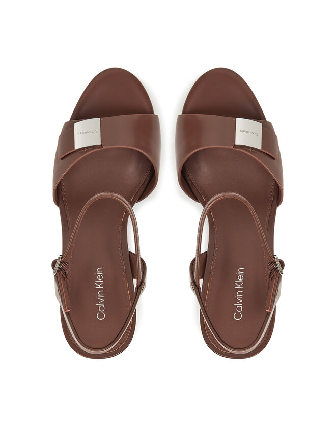 Calvin Klein Sandały Calvin Klein Heel Sandal 85 W/Ck Hw - Lth HW0HW02485 Brązowy