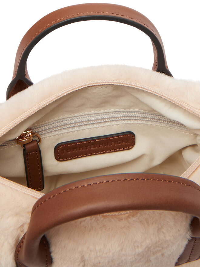 Tommy Hilfiger Handtasche Tommy Hilfiger Popette Micro Tote Faux Fur AW0AW19311 Hellbeige