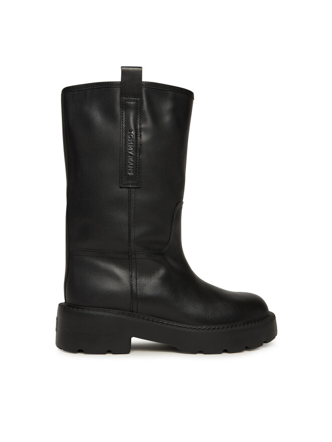 Tommy Jeans Stiefeletten Tommy Jeans Tjw Leather Mid Tubular Boot EN0EN02834 Schwarz