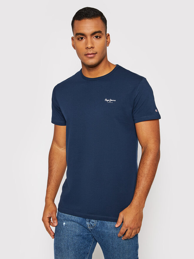 Pepe Jeans Pepe Jeans Majica Original Basic 3 N PM508212 Mornarsko modra Slim Fit