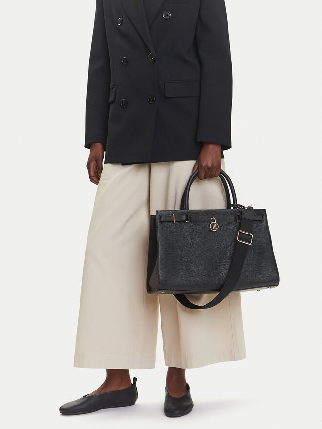 Tommy Hilfiger Τσάντα Tommy Hilfiger American Icon Tote Leather AW0AW17185 Μαύρο
