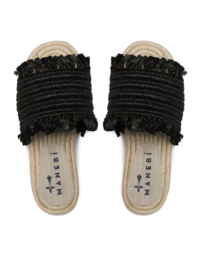 Manebi Εσπαντρίγιες Manebi Fringed Knots Raffia Jute Sandals V 3.1 Y0 Μαύρο