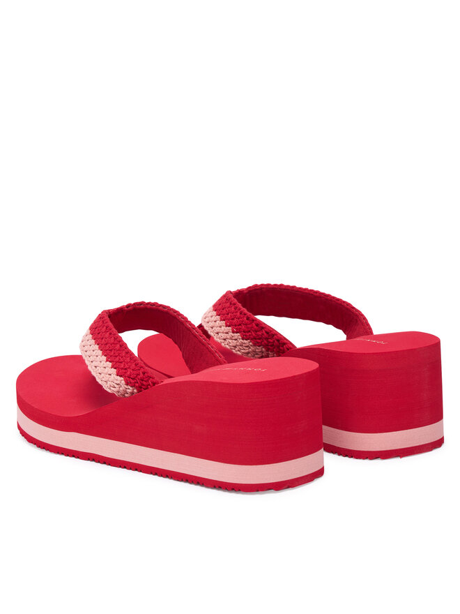 Tommy Hilfiger Zehentrenner Tommy Hilfiger Th Wedge Crochet Summer Sandal FW0FW09420 Rot