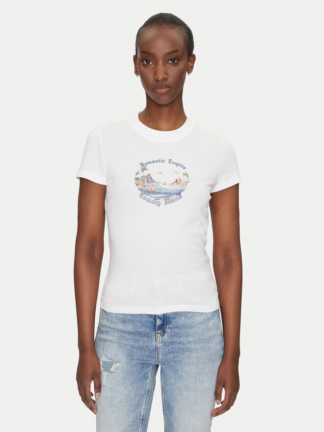 Tommy Jeans Tommy Jeans Camiseta Romance DW0DW21342 Écru Slim Fit