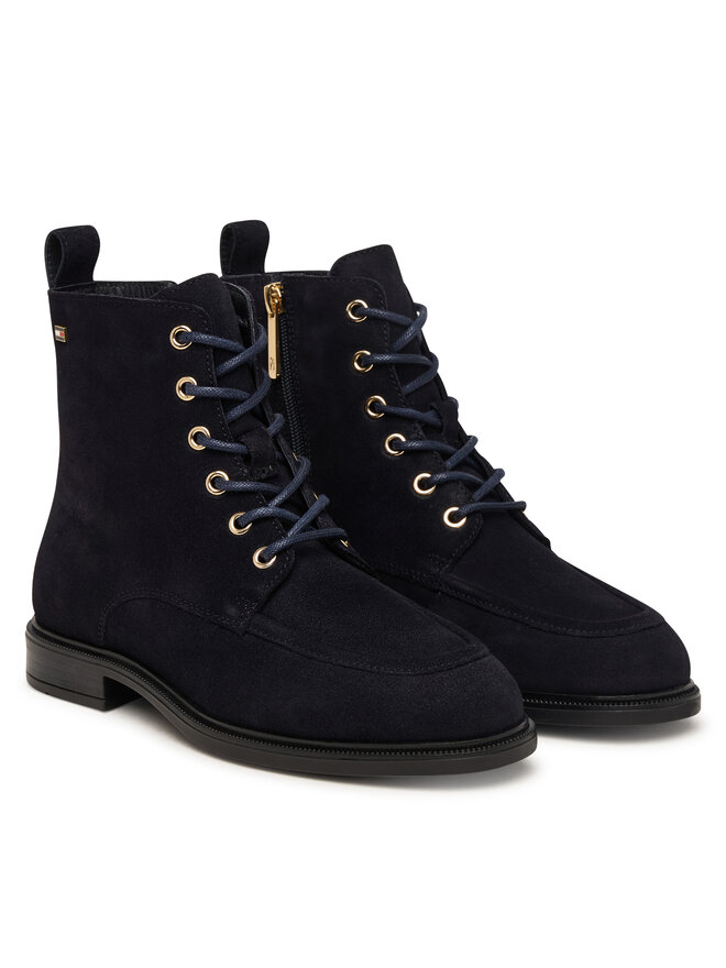 Tommy Hilfiger Schnürschuhe Tommy Hilfiger Enamel Flag Suede Lace-Up Boot FW0FW09681 Dunkelblau