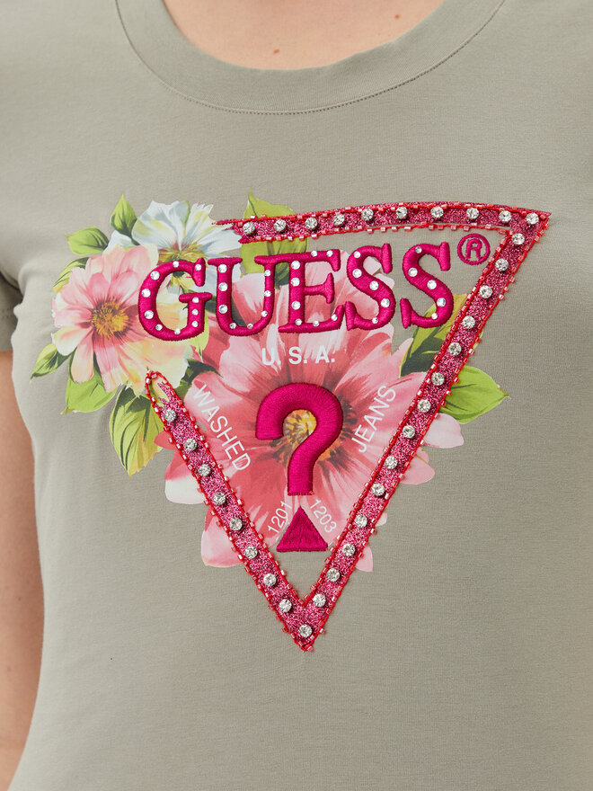 Guess Guess Marškinėliai W5GI10 J1314 Žalia Slim Fit