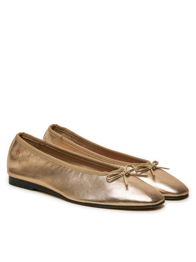 Tommy Hilfiger Балеринки Tommy Hilfiger Ballerina Soft Leather Metallic FW0FW08452 Златист