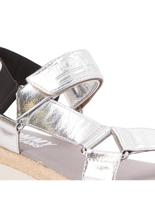 Espadrilles Tommy Jeans Fresh Modern Metallic Sandal EN0EN00218 Argent chaussures