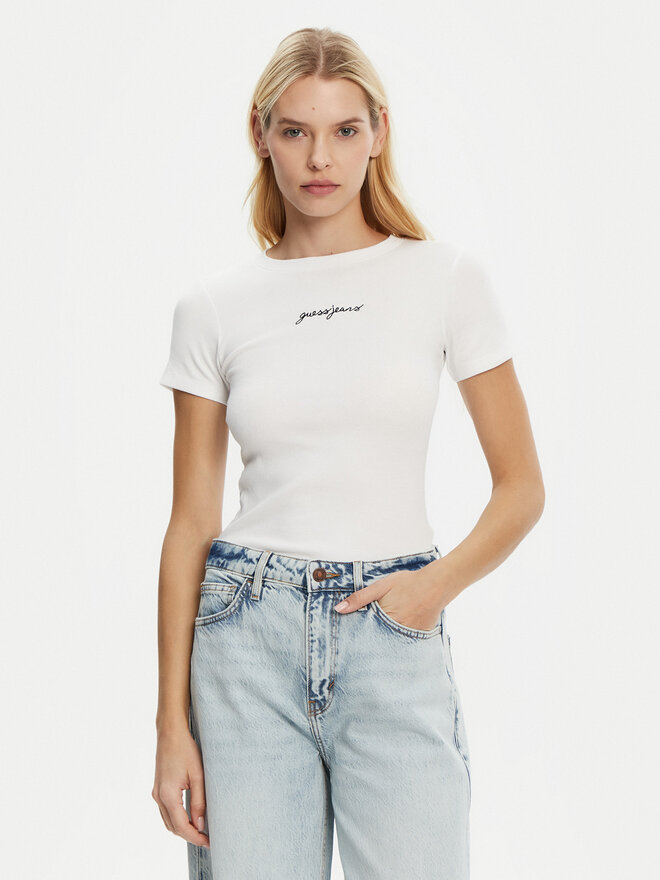 Guess Jeans Guess Jeans Marškinėliai W5RI57 KA0H1 Balta Slim Fit