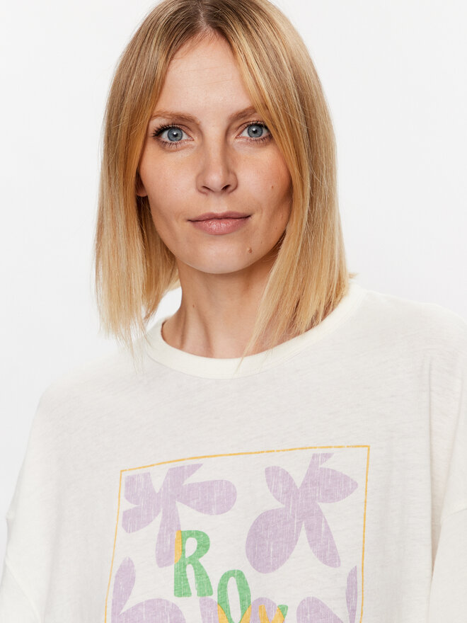 Roxy Roxy Camiseta Sweet Flowers ERJZT05469 Écru Relaxed Fit