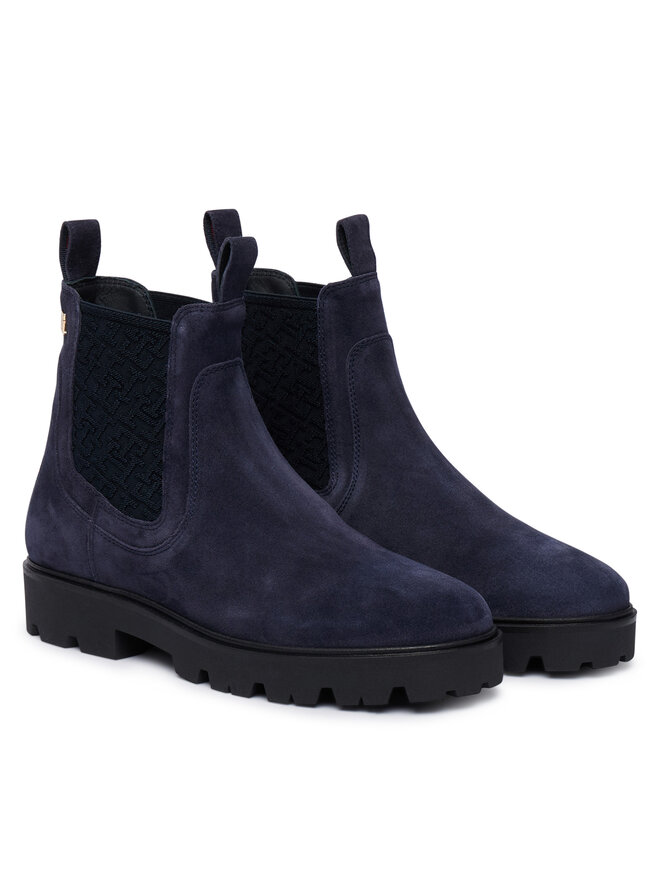 Tommy Hilfiger Klassische Stiefeletten Tommy Hilfiger Th Monogram Suede Chelsea Boot FW0FW09563 Dunkelblau