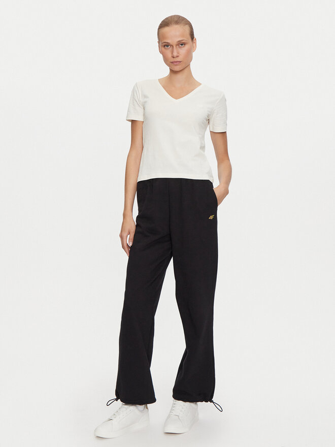 4F 4F Marškinėliai 4FWAW24TTSHF1649 Écru Slim Fit