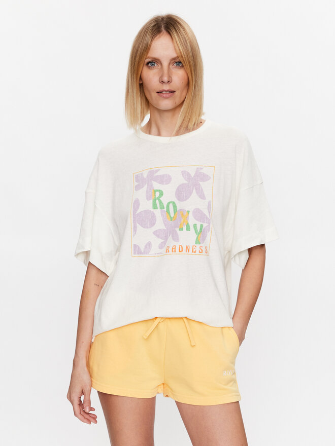 Roxy Roxy Marškinėliai Sweet Flowers ERJZT05469 Écru Relaxed Fit