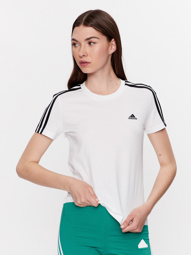 adidas adidas Marškinėliai Essentials Slim 3-Stripes T-Shirt GL0783 Balta Slim Fit
